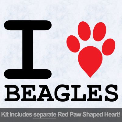 I Love Beagles with Red Paw Heart Iron on Transfer