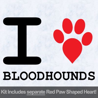 I Love Bloodhounds with Red Paw Heart Iron on Transfer