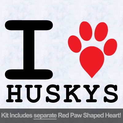 I Love Huskys with Red Paw Heart Iron on Transfer