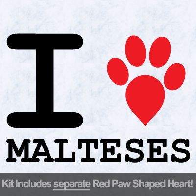 I Love Malteses with Red Paw Heart Iron on Transfer
