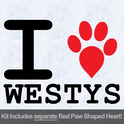 I Love Westys with Red Paw Heart Iron on Transfer