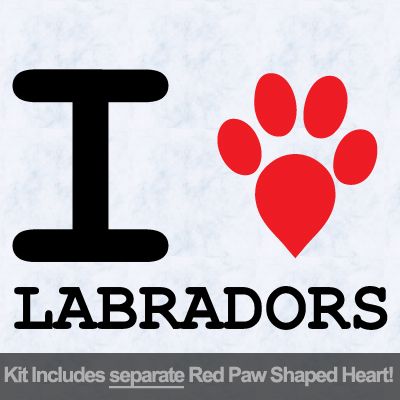 I Love Labradors with Red Paw Heart Iron on Transfer