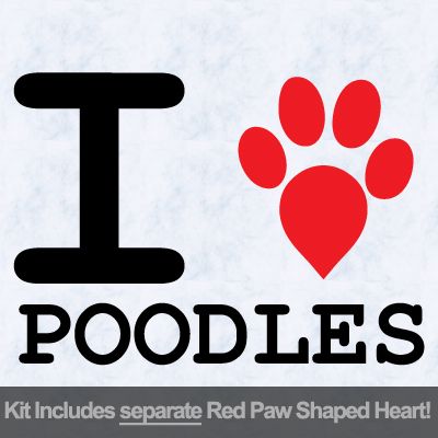 I Love Poodles with Red Paw Heart Iron on Transfer