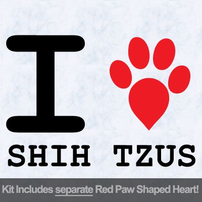 I Love Shih Tzus with Red Paw Heart Iron on Transfer
