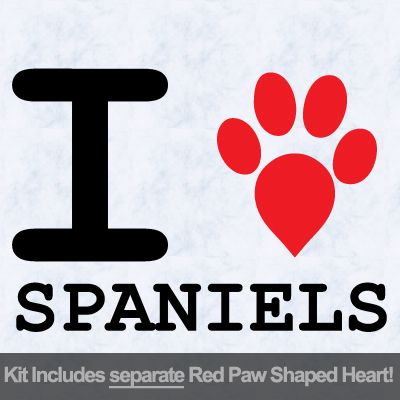 I Love Spaniels with Red Paw Heart Iron on Transfer